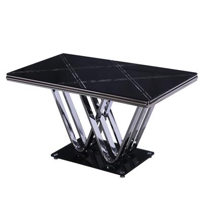 China Modern Restaurant Furniture Metal Tempered Glass Top Dining Tables 4 Chairs for sale