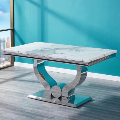 China 2022 Modern Stainless Steel and Marble Leg Head Dining Tables for sale