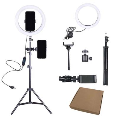 China Studio Photography Shooting Selfie Ring Light with Tripod Stand 10inch LED Live Stream Facial Make Up Tiktok Ring Light with Mobile Phone Holder Ring Light for sale