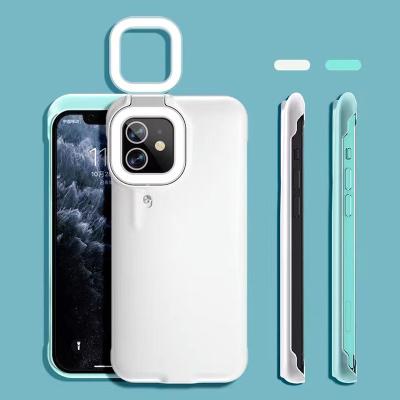 China Shockproof Led Flip Selfie Light Phone Case With Ring Light Cover Device For iPhone 12/12 pro 12 pro 11/11 pro/11pro max max for sale