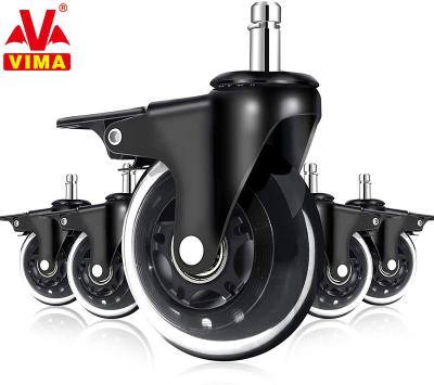 China PIVOT VIMA 3 Inch Swivel Office Chair Wheels Threaded Brake Caster Polyurethane Transparent PU Locking Stem Casters for sale