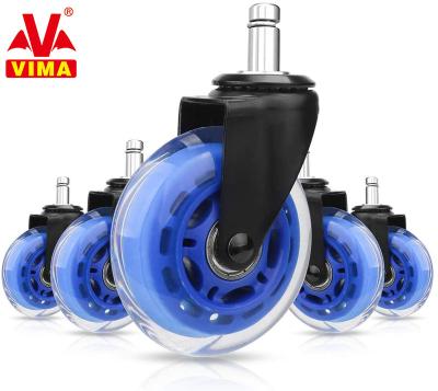 China Blue PIVOT VIMA 2 Inch 2.5Inch 3Inch Swivel Office Chair Wheels Threaded Brake Caster Transparent PU Locking Threaded Stem Casters for sale