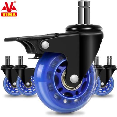 China Blue PIVOT VIMA 2 Inch 2.5Inch 3Inch Swivel Office Chair Wheels Threaded Brake Caster Transparent PU Locking Stem Casters for sale