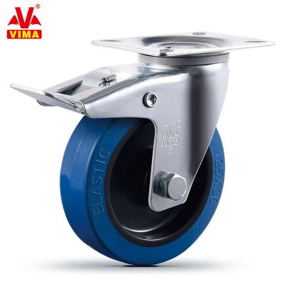 China VIMA Rigid 3.5 4 5 6 8 Inch Casters European 12532 Flat Swivel Rubber Fixed Brake Plate Industrial Trolley Caster Wheels for sale