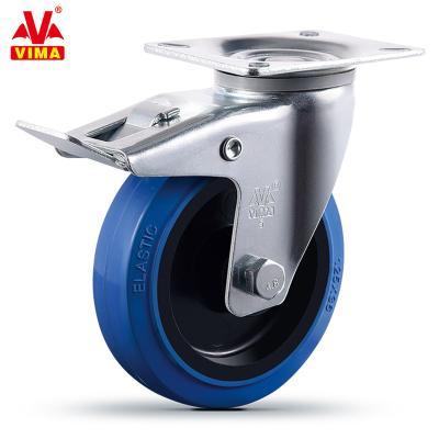 China VIMA 5 Inch Rigid Industrial Caster Wheels Swivel With Dual Locking Soft Rubber Trolley Caster Wheels for sale