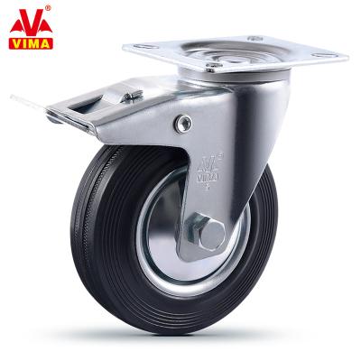 China VIMA Rigid 5 Inch Swivel With Brake European12532 Caster Black Rubber Industrial Caster Wheels for sale