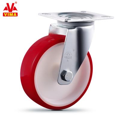 China VIMA Rigid 5 Inch Industrial Caster Wheels Swivel Red PU Trolley Caster Wheels for sale