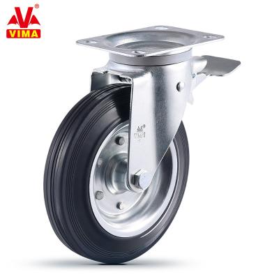 China 200mm Swivel Wheel Rigid Waste Bin Casters Heavy Duty OEM ODM ODM Factories Wheel Premium Industrial Rubber Caster for sale