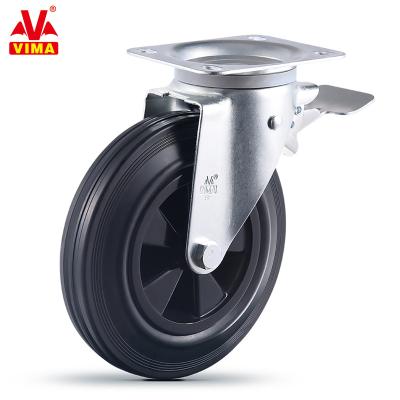 China 200mm Garbage Waste Bin Caster Rigid Heavy Duty Swivel Trash Can Casters Industrial Rubber Wheel for sale