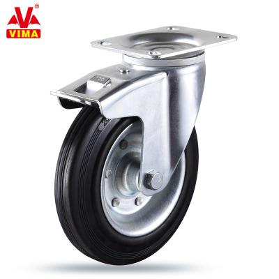 China VIMA Rigid 8 Inch Premium Rubber Wheel Industrial Caster Wheel With Brake For Waste Bin for sale