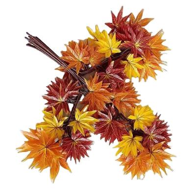 China Plastic+iron wire+silk cloth New Design Plastic Artificial Autumn Fall Maple Leaves For Decoration for sale