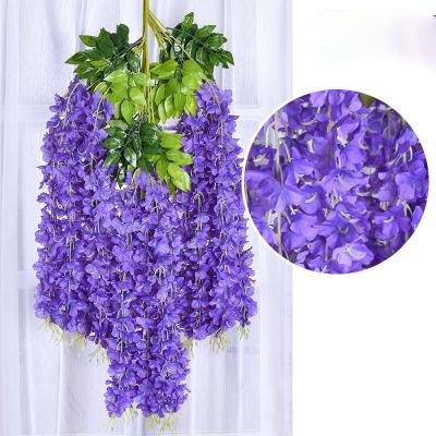 China Plastic+iron wire+silk cloth Hot Sale Silk Cloth Wedding Decoration Artificial Wisteria Flower Living Room Artificial Flower String Vine Plant for sale