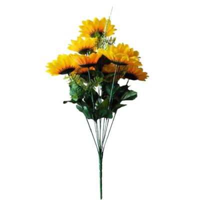 China Plastic+iron wire+silk cloth High Quality Artificial Sunflower Artificial Flower for Wedding Home Decoration Flowers for sale