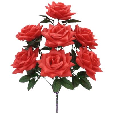 China Plastic+iron wire+silk cloth Wholesale 7 Heads Rose Artificial Flowers For Wedding Home Decoration for sale