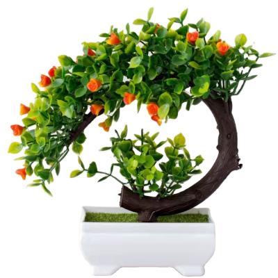 China Plastic China Supplier Plants Bonsai Tree Artificial Rose Plastic Greenery Potted For Wholesale for sale