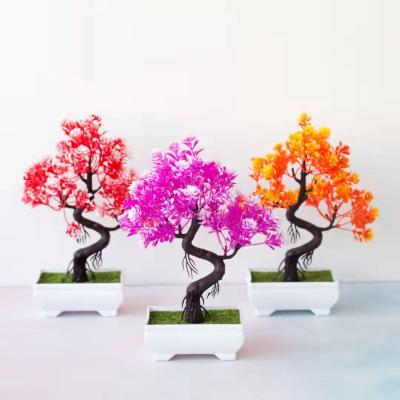 China Plastic Wholesale Price Artificial Plants Multicolor Flowers Potted Artificial Tree Plants Bonsai for sale