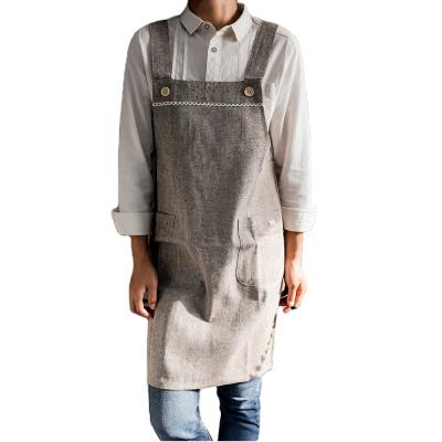 China Cotton Nordic Multi Color Kitchen Style Japanese Apron Pockets Solid Cotton Apron Pocket Canvas Apron for sale