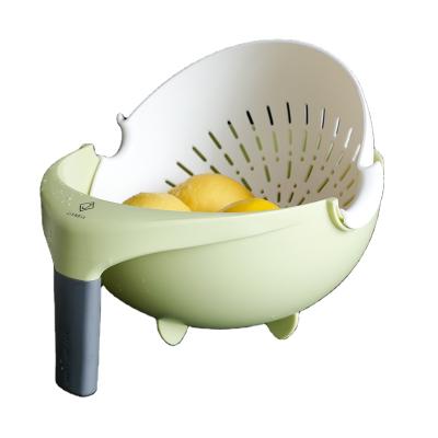 China Viable Non Slip Double Layer PP Kitchen Fruit Vegetable Wash Bowl Plastic Drain Basket With Handle for sale