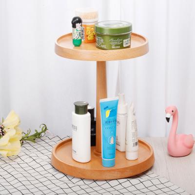 China Sustainable Custom Beech Wood 360 Rotating Makeup Around Cosmetic Storage for sale