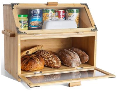 China High Quality Bamboo Double-layer Bread Box Wooden Bread Storage Kitchen Bread Box for sale