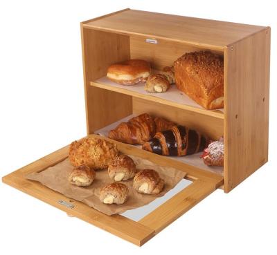 China Bread Storage Layer Large Capacity Bread Storage Box Countertop For Kitchen Counter Retro Bread Bin With Clear Window for sale