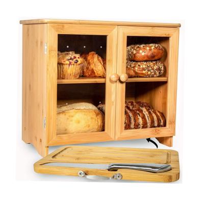 China Bamboo Bread Storage 2-Tier Loaves Box Multi-Use Countertop Bamboo Food Storage Container Organizer for sale