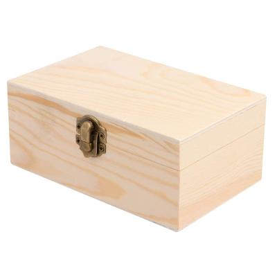 China Disposable Unfinished Wooden Jewelry Box Wood Box With Lid And Locking Clasp Craft Storage Case DIY for sale