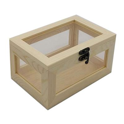 China Wooden Materials Box Transparent Unfinished Jewelry Decorative Recycled DIY Storage Box With Lock for sale