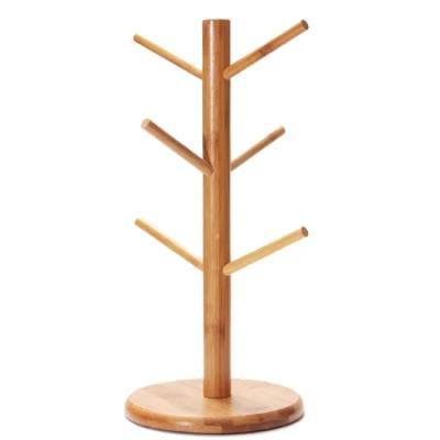 China Europe 6 Hook Tea Cup Coffee Cup Bamboo Wooden Tree Hanging Rack for sale