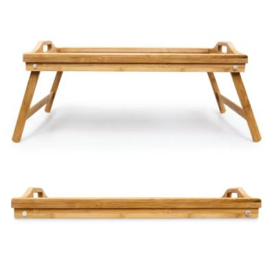 China Modern Bamboo Bed Serving Tray with Foldable Legs Portable Laptop Tray with Carry Handles for sale