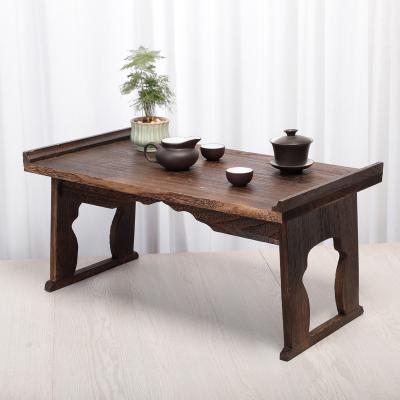 China New Chinese Style Tatami Mat Rice Burnt Folding Small Wood Tea Table Extendable Solid Bed Desk for sale