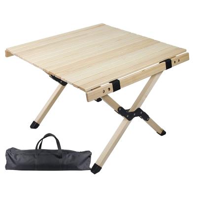 China Custom Easy Carry Egg Roll Pine Wood Korea Camping BBQ Outdoor Camping Table With Storage Bag for sale