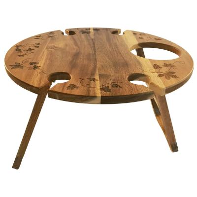 China Outdoor Garden Acacia Wine Picnic Table Wine Glass Holder Easy Carry Solid Wood Tray for sale