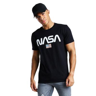 China Wholesale Street Fashion Short Men's Street Fashion Anti-Wrinkle 95% Cotton 5% Elastane Black T-shirt NASA Print Tee O Neck Sleeve T-Shirts for sale