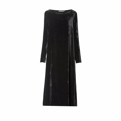 China Hot Selling Size Tie Waist Sustainable Luxurious Velvet Fabric Long Sleeve Casual Dress for sale