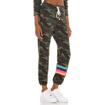 China Breathable Women Comfortable Cotton Stripes Print To Camouflage Sportswear Jogger Contrast String Bottom Narrow Pants for sale