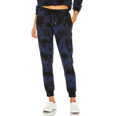 China High Quality Breathable Women's Terry Tie Dyed Jogger Elasticized French Size With Drawstring Rib Leg Tapered Pants for sale