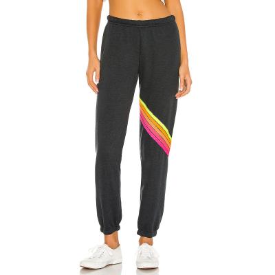 China Stripes Women Fitness Breathable Colorful Charcoal Jogger Elastic Waist No Drawstring Leg Quality Cotton Narrow Pants for sale