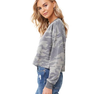 China Anti-wrinkle Women Loose And Leisure Hoodies And Sweatshirts Drop Shoulder Camouflage Graphic Cut Edge Natural Sweatshirt for sale