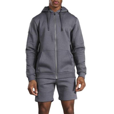 China Men's Breathable Tech Shear Gym Wear Tracksuit Drawstring Kangaroo Pocket Flat Zipper Up Oversized Hoodie Sweatsuit Shorts for sale