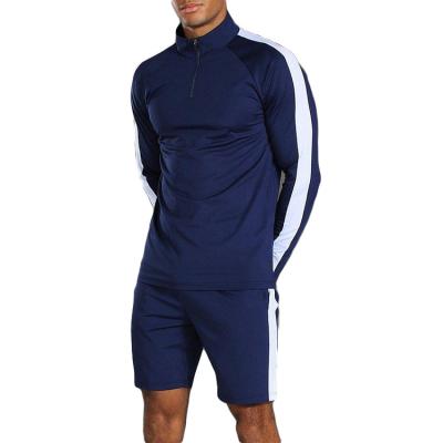 China Breathable Sweatsuit 2 Piece Set Men Clothing Zipper Up Neck Support Collar Raglan Sleeve Contrast Color T-Shirt And Shorts Tracksuit for sale