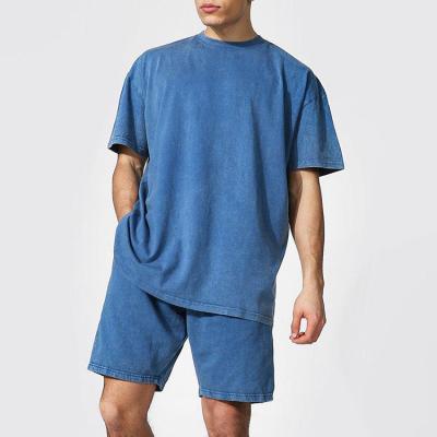 China Small Breathable Minimum Mens Washed Hip Hop Tracksuit Relaxed Fit Short Sleeve Crewneck T-shirt Side Pockets Shorts Sweatsuit for sale