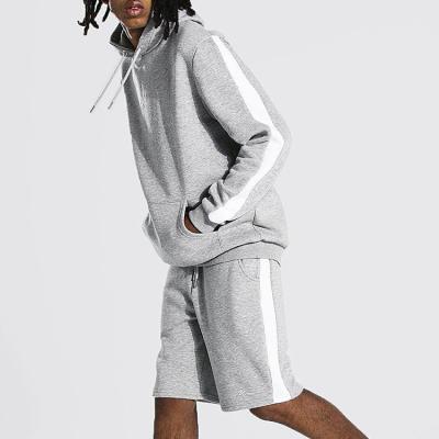 China Heather Gray Side Paneled Cotton Tracksuit Men's Breathable Hoodie Metal Tip Drawstring Crewneck Slope Pockets Shorts Sweatsuit for sale