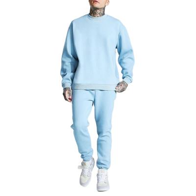 China Wholesale Custom Made Casual Fit Breathable Mens Solid Color Tracksuits Ribbed Collar Crewneck Sweatshirt Tapered Trotter Sweatsuit for sale