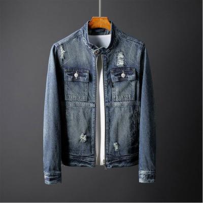 China 2021 Anti-wrinkle new arrival fashion denim jacket wholesale washed custom blue men denim lattice jackets for sale