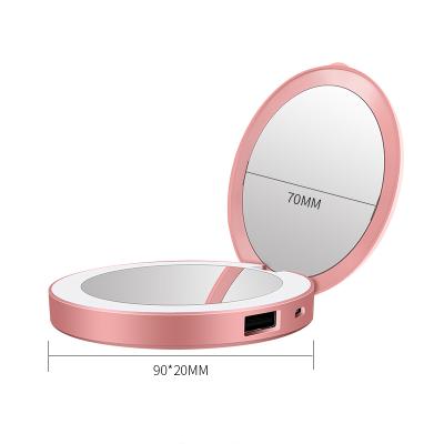 China USB Lighted Makeup Makeup Mirror With Light 10X Magnifying Mini Portable Makeup Travel Mirror With Power Bank Function for sale