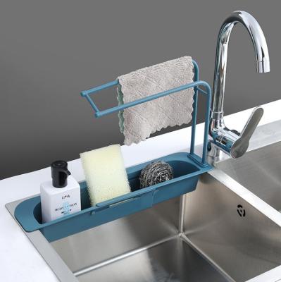 China Viable Wholesale Kitchen Accessories Multifunctional Folding Soap Shelf Sponge Storage Basket Faucet Holder Drain Wash Rack for sale