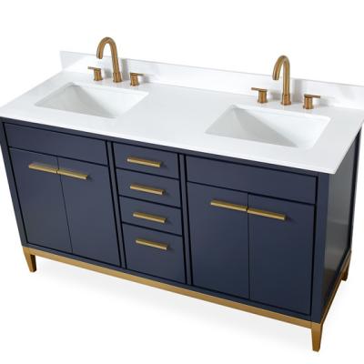 China Modern Double Handle Basin Gold Blue Bathroom Vanity With Mirror for sale