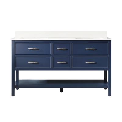 China 2021 Modern Hot Selling 60 Inch Navy Blue Color Wood Cabinet Bathroom Vanity With Ceramic Basin And Artificial Stone Countertop for sale