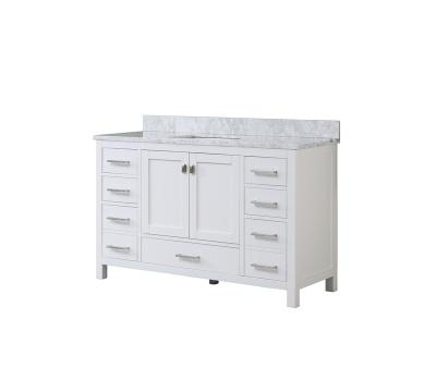 China 54inch Modern Waterproof Modern White Floor Bathroom Vanity With Ceramic Sink Carrara White Marble Top for sale